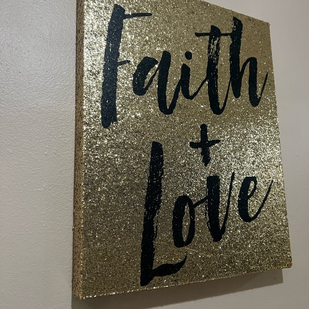 Gold and Black Faith + Love Glitter Wall Art